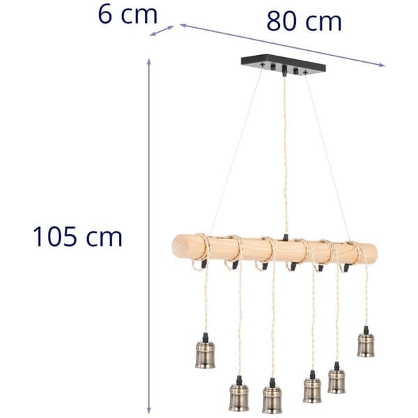 Uniprodo Pendellampa - 6 ljuskällor - Trästav