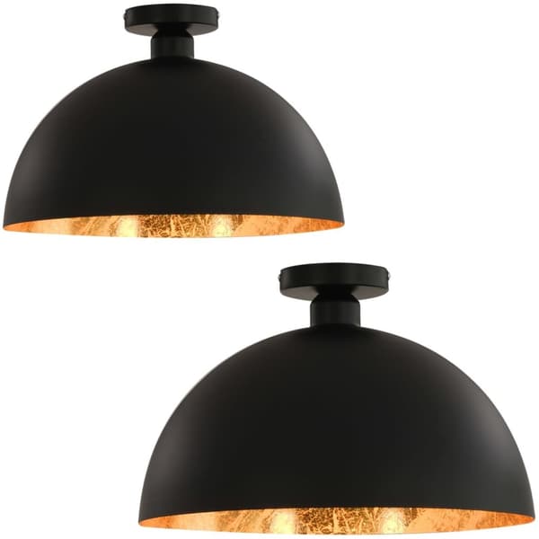 loftslamper 2 stk. halvkugle E27 sort og guldfarvet