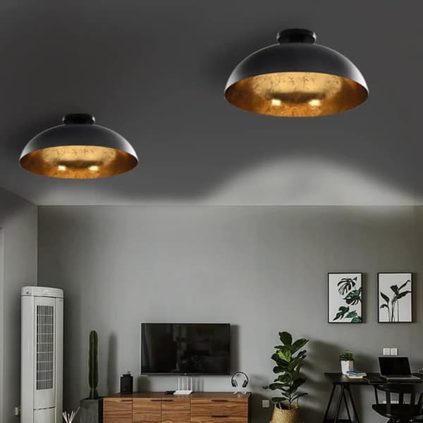 loftslamper 2 stk. halvkugle E27 sort og guldfarvet