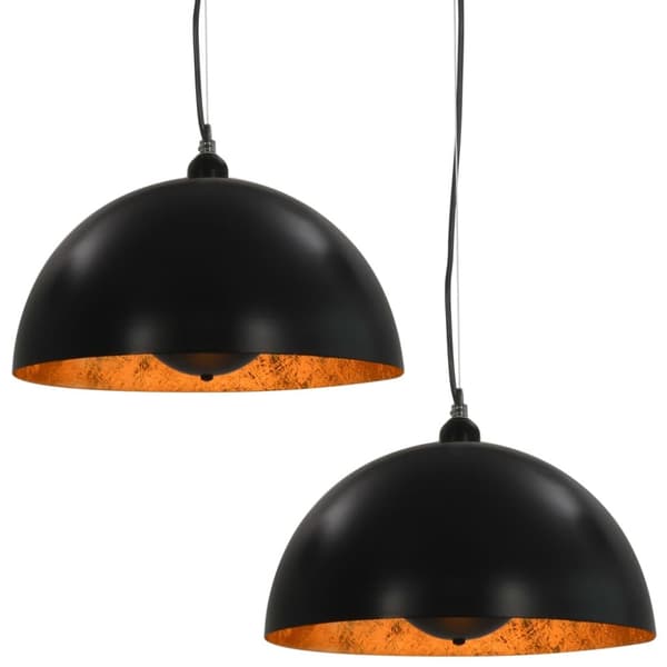 loftslamper 2 stk. halvkugle 40 cm E27 sort og guldfarvet