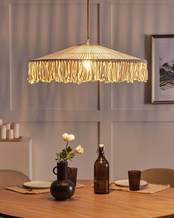 Anheng Tassel Lampe Hvit Papir Tau Håndvevde Frynser Bohemian Stil Lys
