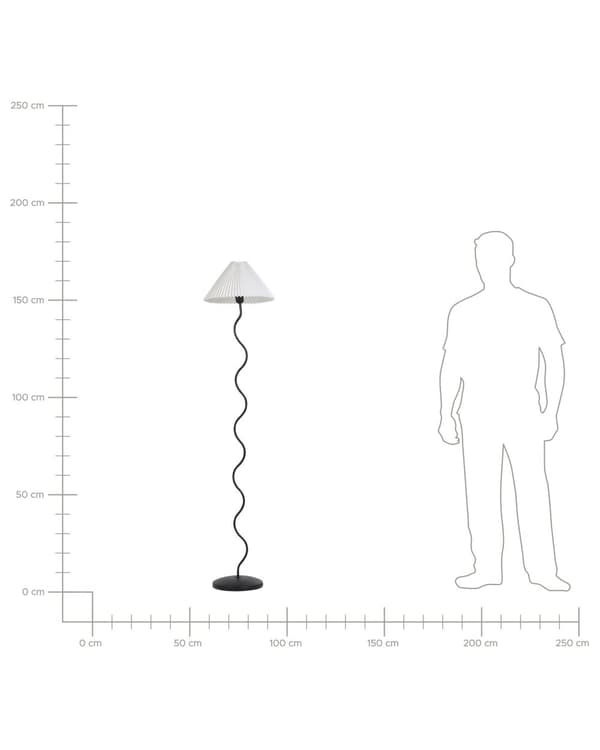 Gulvlampe med svart og hvit metallsokkel Plissert lampeskjerm i plast Vintage Retro-stil