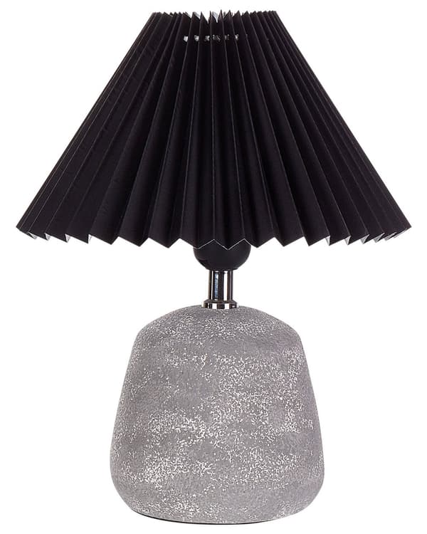 Sett med 2 bordlamper Svart og grå keramikksokkel Plissert syntetisk skjerm Nattbord nattbordslampe