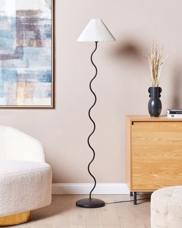 Gulvlampe sort/hvid metal syntetisk skærm vintage retro stil