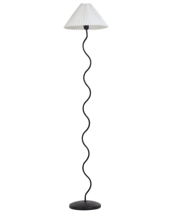 Gulvlampe sort/hvid metal syntetisk skærm vintage retro stil
