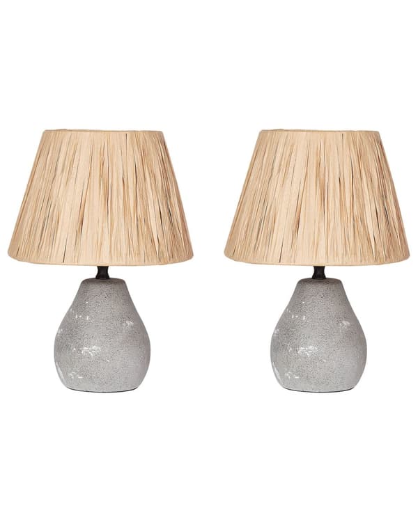 Bordlampe Grå Keramik H 31 cm sæt af 2 Moderne Natbordslamper med Papir Lampeskærm Sengelampe Bord Lampe til Natbord