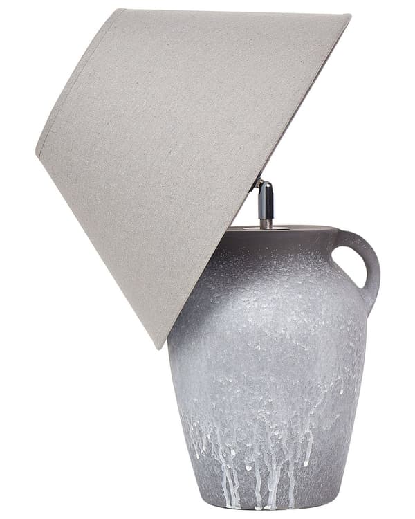 Bordlampe Grå Keramisk Sokkel Lin Justerbar Kegleformet Skjerm Moderne Minimalistisk Design Stue Soverom