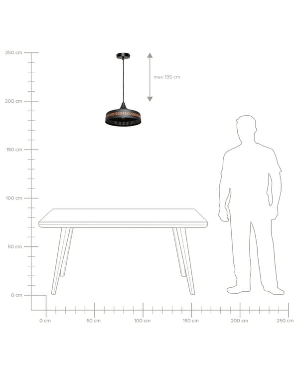 Riippuvalaisin musta 36 x 219 cm rauta keinonahkapunos kellovarjostin hajavalo industriaalinen