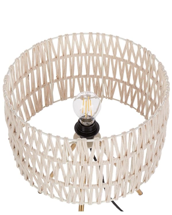 Pöytävalaisin beige kulta 25 x 48 cm puuvilla rauta kolmijalkainen sylinterivarjostin moderni