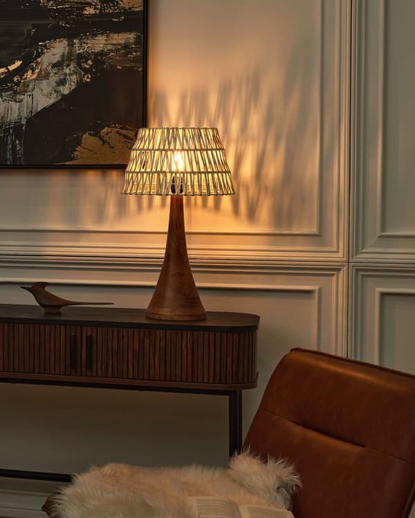 Pöytävalaisin beige tumma 22 x 47 cm puuvilla mangopuu sylinterivarjostin käsintehty moderni