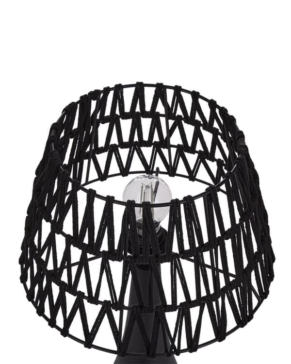 Bordlampe Svart bomullsskjerm Mangotresokkel Metallramme Enkelt lys Moderne design Hjemmetilbehør Stue