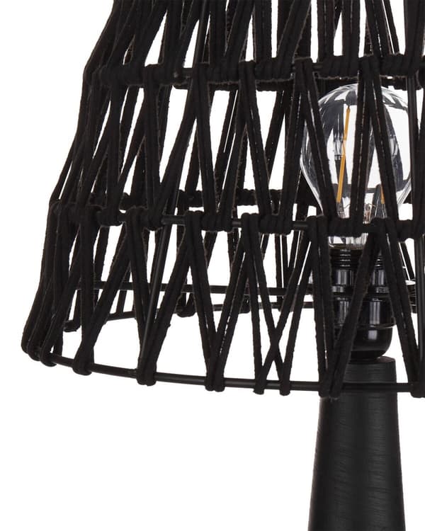 Bordlampe Svart bomullsskjerm Mangotresokkel Metallramme Enkelt lys Moderne design Hjemmetilbehør Stue