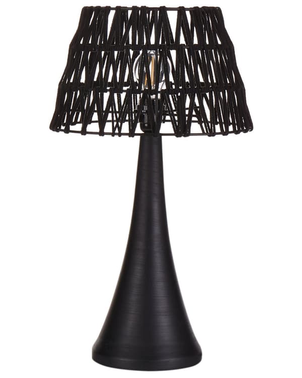 Bordlampe Svart bomullsskjerm Mangotresokkel Metallramme Enkelt lys Moderne design Hjemmetilbehør Stue