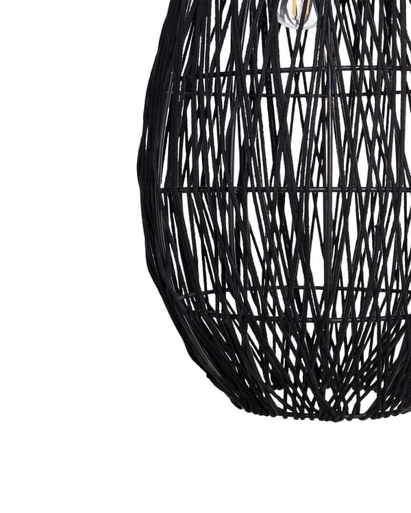 Pendellampe Svart bomullstau med burskjerm Japandi Hengende lampe Natural stil