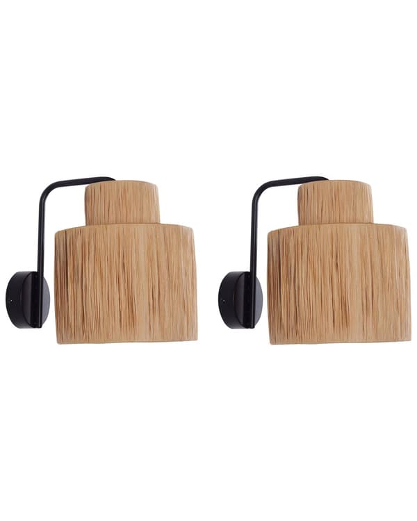Væglampe Natur Raffia Sæt af 2 Design Sengelamper Boho Belysning til Soveværelse Indendørs