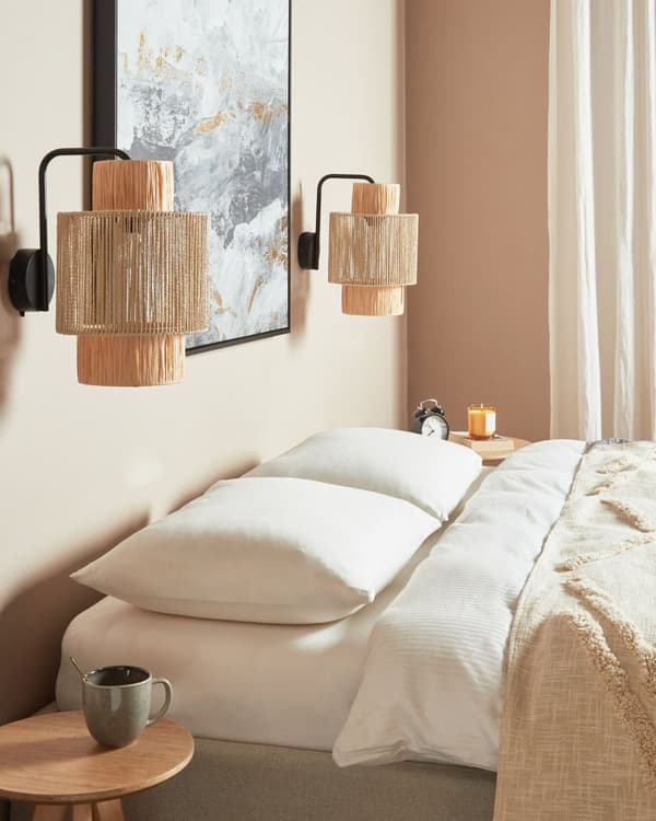 Sæt med 2 væglamper Naturlig Raffia papir reb lampeskærm Boho stil lysarmatur Håndlavet Stue Soveværelse