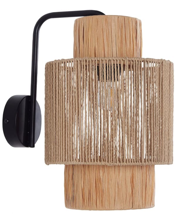 Sæt med 2 væglamper Naturlig Raffia papir reb lampeskærm Boho stil lysarmatur Håndlavet Stue Soveværelse