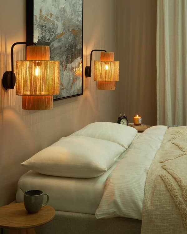 Set med 2 vägglampor Naturlig Raffia Palmblad Papper Rep Lampskärm Boho Stil Ljusfixtur Handgjord Vardagsrum Sovrum