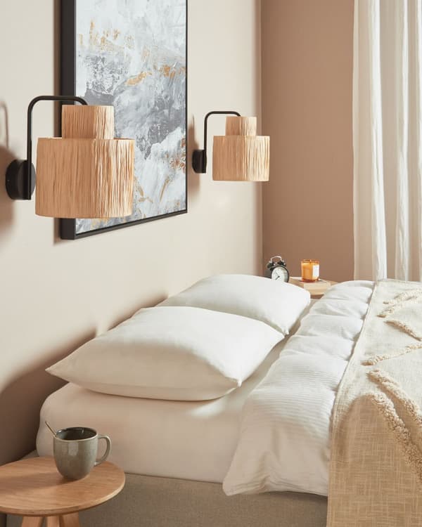 2 vägglampor Naturlig lampskärm av raffia palmblad Boho-stil Handgjorda lampor Vardagsrum Sovrum