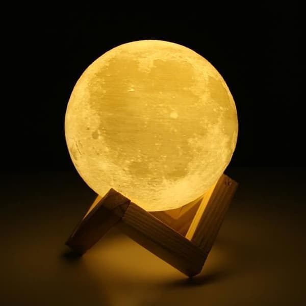 Månlampa 3D-lampa Uppladdningsbar med USB sänglampa, månlampa 3D-tryckt Touch Light LED PLA 240mAh 15CM Vit