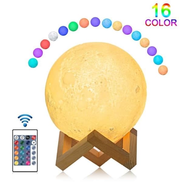 3D Månlampa 15CM 5W LED Nattljus USB Uppladdningsbar 50000 timmar Flerfärgad Touch Moonlight Månlampa Fjärrkontroll, 4 lägen
