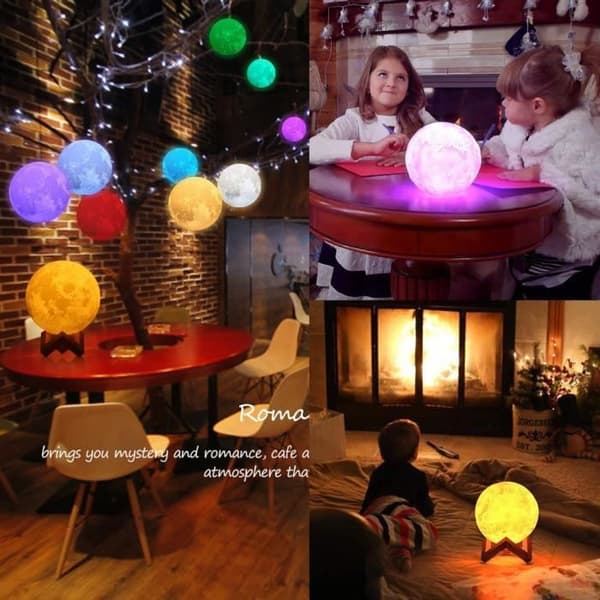 3D Månlampa, LED Nattljus 15 cm Månlampa med fjärrkontroll, RGB Moonlight, Touch Control, USB Uppladdningsbar