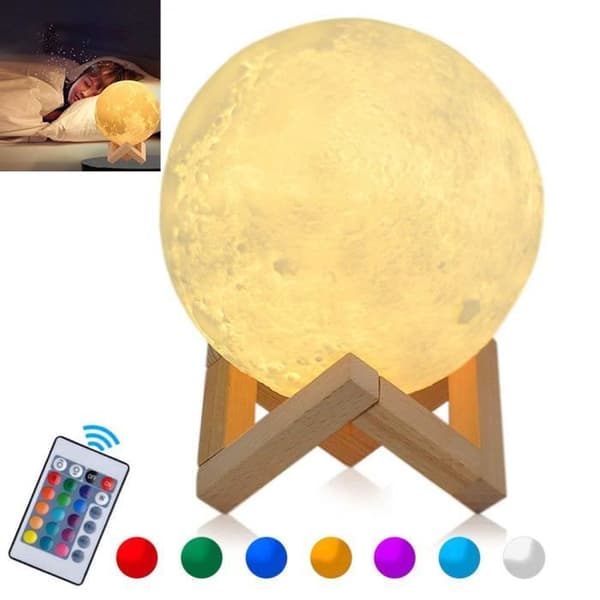 3D Månlampa, LED Nattljus 15 cm Månlampa med fjärrkontroll, RGB Moonlight, Touch Control, USB Uppladdningsbar
