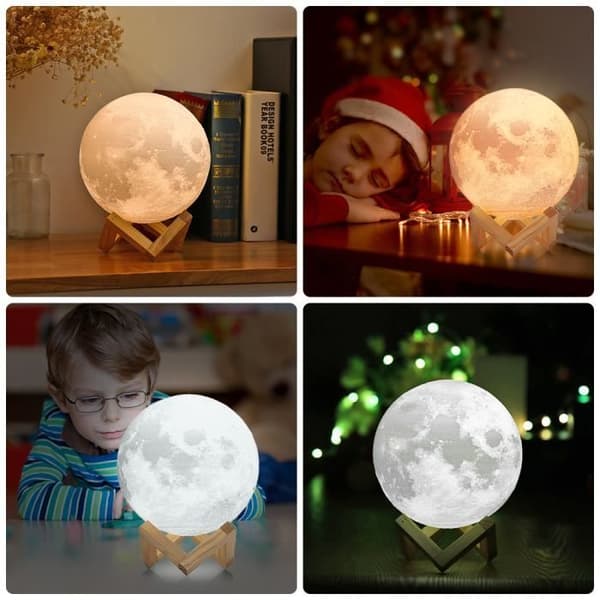 15 cm månlampa - 3D-tryckt måne - bästa presenten till barn, vänner, älskare - med USB och träställ