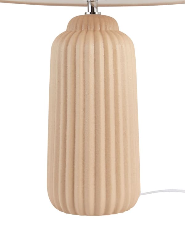 Bordlampe Beige keramisk kegleskærm med riflet sokkel Sengestue Stue Soveværelse Belysning