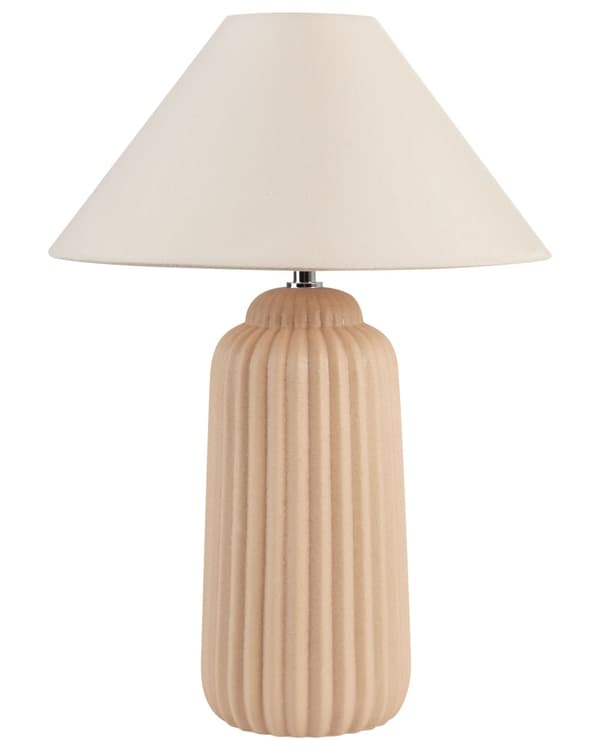 Bordlampe Beige keramisk kegleskærm med riflet sokkel Sengestue Stue Soveværelse Belysning