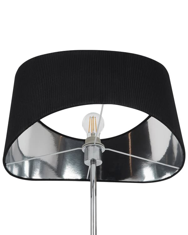 Gulvlampe Fod i sølv og sort metal Lampeskærm i imiteret silke Moderne og nutidig stil