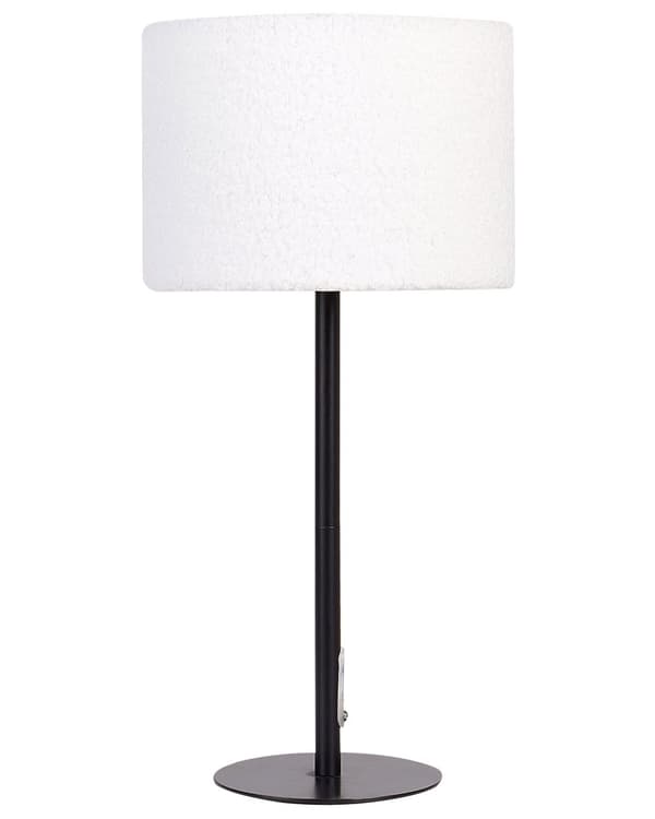 Nattbordslampe Hvid Boucle trommeskærm Metal sokkel 40 cm Moderne stil Stue Soveværelse