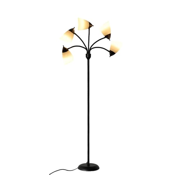 Golvlampa, gåsnektsdesign, justerbart LED-ljus, 3-ljus, svart, 220-240V