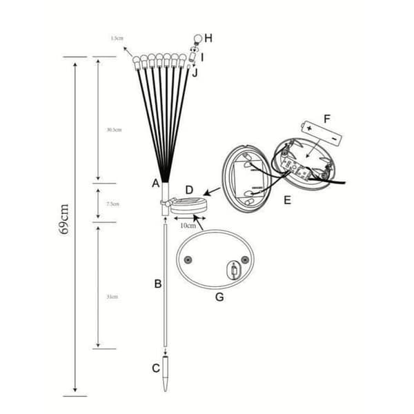 Solljusdekoration GALIX G4435 - Bukettform - 8 LED - H69cm