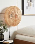 Miniatyrbilde 4 av 8: Vegglampe Naturlig Stråskjerm Svart Jernfot Boho Lys Soverom Stue