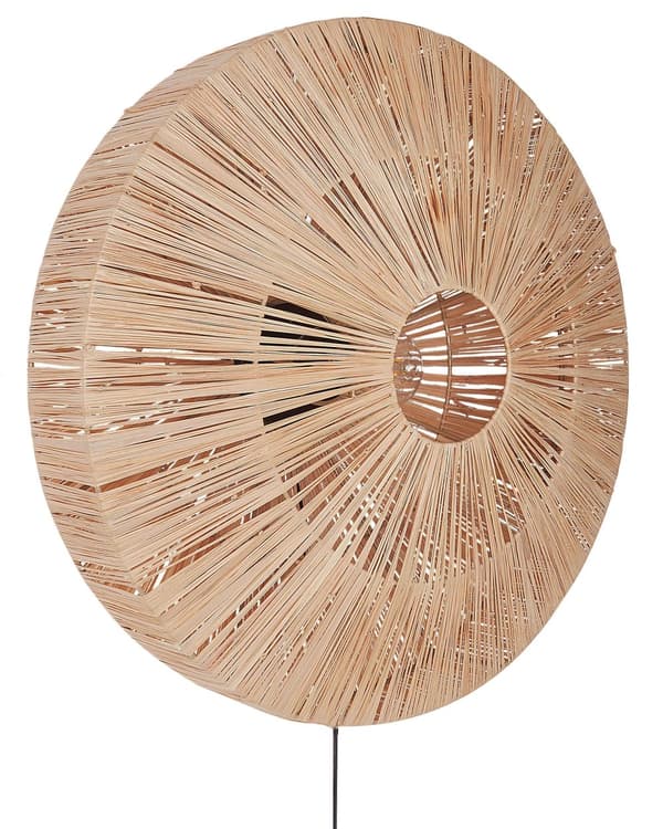 Vegglampe Naturlig Stråskjerm Svart Jernfot Boho Lys Soverom Stue