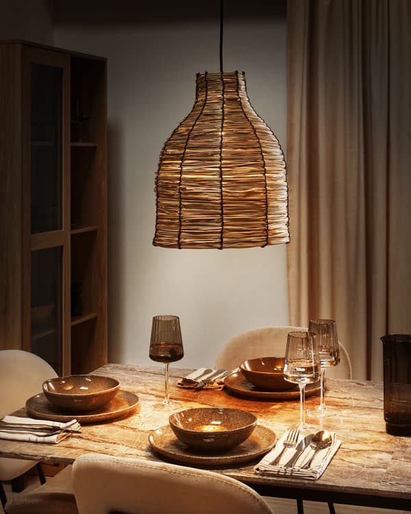 Pendellampe Naturlig Sjøgressskjerm Svart Jernfot Boho Hengende Lampe Stue Soverom Gang