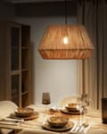 Miniatyrbilde 2 av 9: Pendellampe Naturlig Jute-skjerm Svart Jernfot Boho Hengende Lampe Stue Soverom Gang