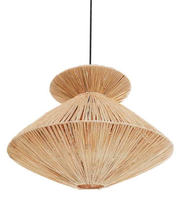 Pendellampe Naturlig stråskjerm Svart jernfot Boho Lightning Hengende lampe Stue Soverom Gang