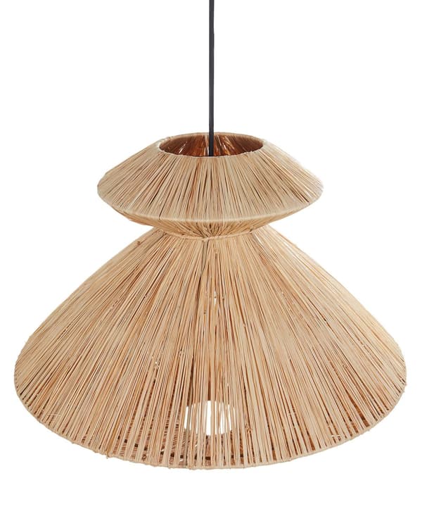 Pendellampe Naturlig stråskjerm Svart jernfot Boho Lightning Hengende lampe Stue Soverom Gang