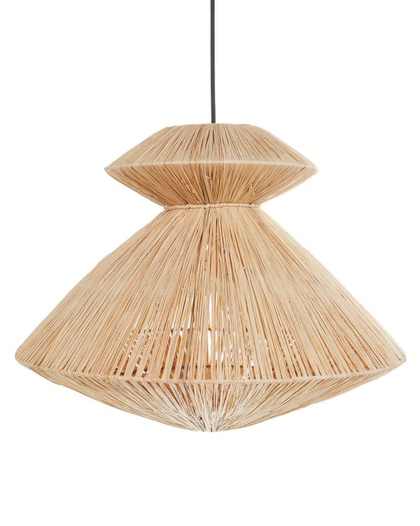 Pendellampe Naturlig stråskjerm Svart jernfot Boho Lightning Hengende lampe Stue Soverom Gang