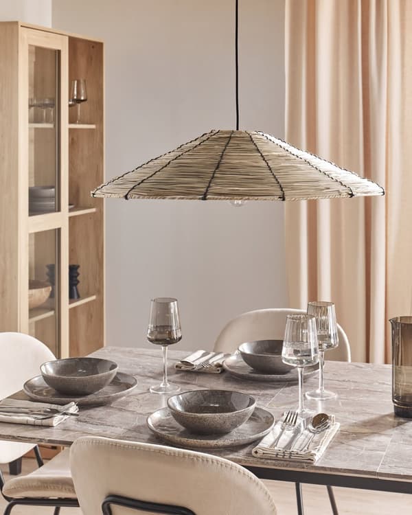 Riippuvalaisin luonnonväri meriruoho rauta ⌀ 67 x 112 cm käsintehty luonnollinen kartiovarjostin boho-tyyli