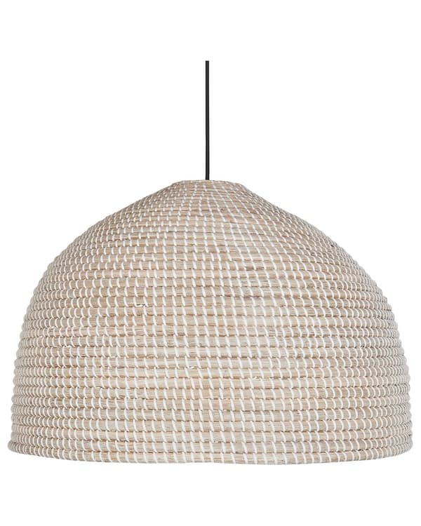 Riippuvalaisin luonnonväri meriruoho rauta ⌀ 59 x 127 cm pyöreä kellovarjostin käsintehty rustiikkinen