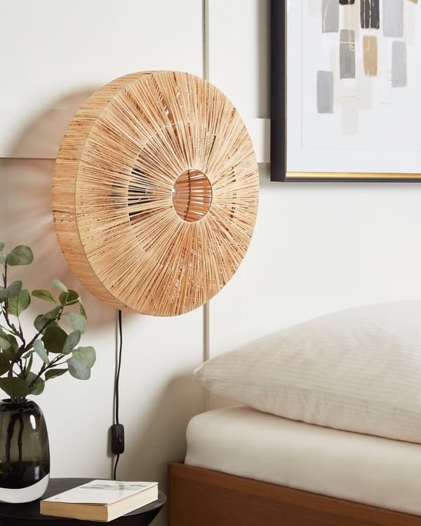 Seinävalaisin luonnonväri olki rauta 48 x 20 x 48 cm pyöreä käsintehty luonnollinen boho-tyyli