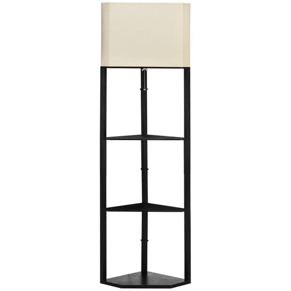 Rootz Golvlampa - Triangulär design - 3 hyllor - Lampskärm i tyg - MDF- Imitation av linne - Svart + Vit - 50x37x159 cm