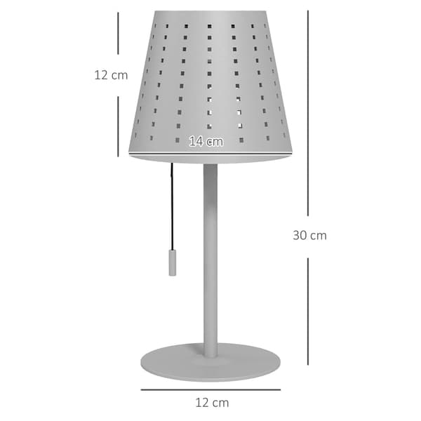 Rootz sengelampe - Bordlampe - Natlys - Ladekabel - Timer Trådløs - Træk kædekontakt - Metal - Lysegrå - 14cm X 14cm X 30cm