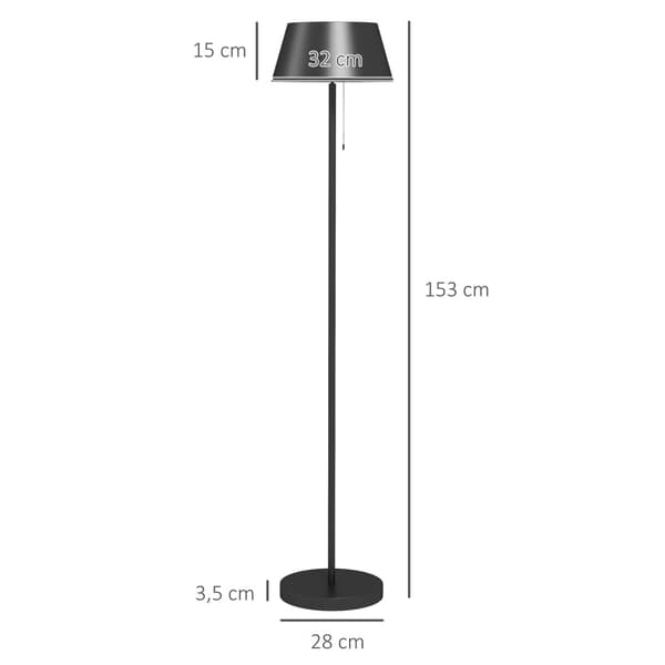 Rootz golvlampa - LED-ljus - Pull Chain Switch - Laddningskabel - 3 ljusstyrkanivåer - Aluminium-ABS - Svart - Ø32 x 153H cm