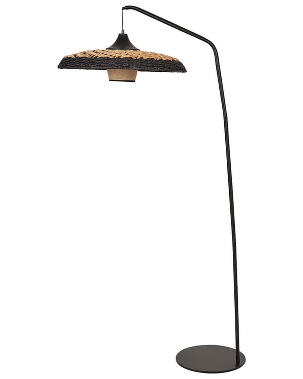 Gulvlampe Svart Beige Papirtau Metallfot Bohemsk stil Stue Soverom Belysning Stålampe