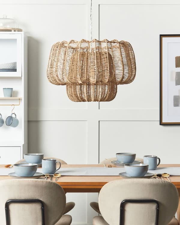Pendellampe Beige Papirtau ø 48 cm Geometrisk formet lampeskjerm Japandi Boho Belysning Hengelampe