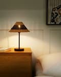 Miniatyrbilde 2 av 9: Bordlampe Svart Beige Papirgarn ø 30 cm Kjegleformet lampeskjerm Metallfot Bohemsk stil Nattlampe Belysning Dekorasjon